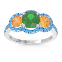Emerald Ring In Palladium With Citrine And Swiss Blue Topaz Attika Round Three-stone Ring