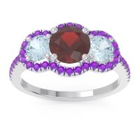 Garnet Ring In Palladium With Aquamarine And Amethyst Attika Round Three-stone Ring
