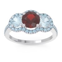 Garnet Ring In 18k White Gold With Aquamarine Attika Round Three-stone Ring