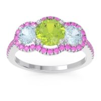 Peridot Ring In Palladium With Aquamarine And Pink Tourmaline Attika Round Three-stone Ring
