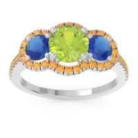 Peridot Ring In Palladium With Blue Sapphire And Citrine Attika Round Three-stone Ring