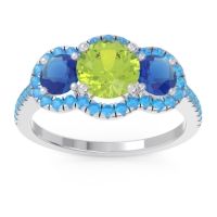 Peridot Ring In Palladium With Blue Sapphire And Swiss Blue Topaz Attika Round Three-stone Ring