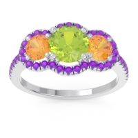Peridot Ring In Platinum With Citrine And Amethyst Attika Round Three-stone Ring