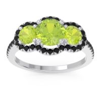 Peridot Ring In Palladium With Black Onyx Attika Round Three-stone Ring