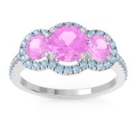Pink Tourmaline Ring In Palladium With Aquamarine Attika Round Three-stone Ring