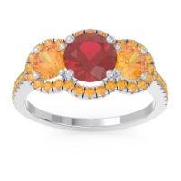 Ruby Ring In Platinum With Citrine Attika Round Three-stone Ring