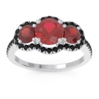 Ruby Ring In 18k White Gold With Garnet And Black Onyx Attika Round Three-stone Ring