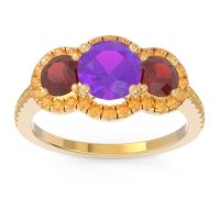 Amethyst Ring In 18k Yellow Gold With Garnet And Citrine Attika Round Three-stone Ring