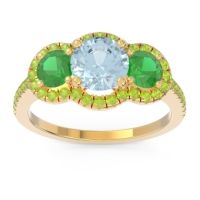 Aquamarine Ring In 18k Yellow Gold With Emerald And Peridot Attika Round Three-stone Ring