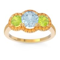 Aquamarine Ring In 18k Yellow Gold With Peridot And Citrine Attika Round Three-stone Ring