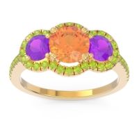 Citrine Ring In 18k Yellow Gold With Amethyst And Peridot Attika Round Three-stone Ring