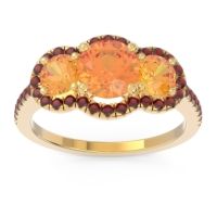 Citrine Ring In 18k Yellow Gold With Garnet Attika Round Three-stone Ring