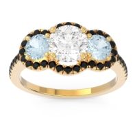 Lab Diamond Ring In 18k Yellow Gold With Aquamarine And Black Onyx Attika Round Three-stone Ring
