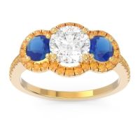 Lab Diamond Ring In 18k Yellow Gold With Blue Sapphire And Citrine Attika Round Three-stone Ring