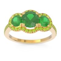 Emerald Ring In 18k Yellow Gold With Peridot Attika Round Three-stone Ring