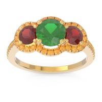 Emerald Ring In 18k Yellow Gold With Garnet And Citrine Attika Round Three-stone Ring