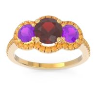 Garnet Ring In 14k Yellow Gold With Amethyst And Citrine Attika Round Three-stone Ring