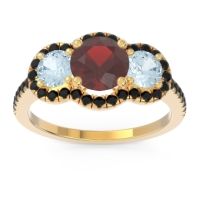 Garnet Ring In 14k Yellow Gold With Aquamarine And Black Onyx Attika Round Three-stone Ring