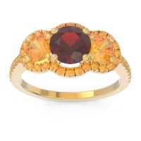 Garnet Ring In 14k Yellow Gold With Citrine Attika Round Three-stone Ring