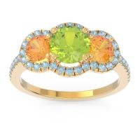 Peridot Ring In 18k Yellow Gold With Citrine And Aquamarine Attika Round Three-stone Ring