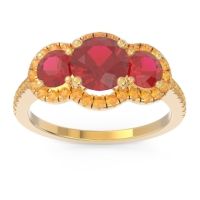 Lab Ruby Ring In 18k Yellow Gold With Ruby And Citrine Attika Round Three-stone Ring