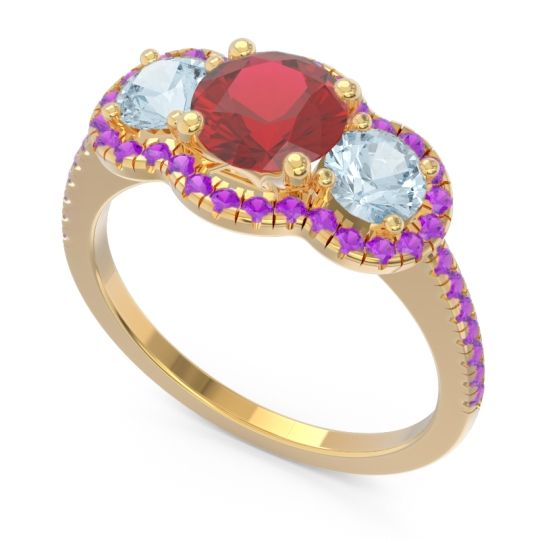 Halo Three Stone Attika Ring