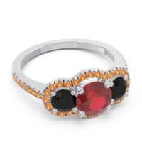 Halo Three Stone Attika Ring