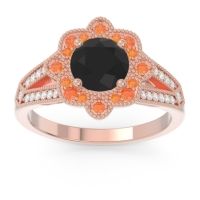 Black Onyx Ring In 14K Rose Gold With Citrine And Lab Diamond Zitaka Round Antique Ring