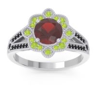 Garnet Ring In 14k White Gold With Peridot And Black Onyx Zitaka Round Antique Ring