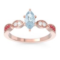 Aquamarine Ring In 18K Rose Gold With Lab Diamond And Ruby Relayana Marquise Modern Ring