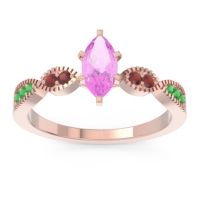 Pink Tourmaline Ring In 18K Rose Gold With Garnet And Emerald Relayana Marquise Modern Ring