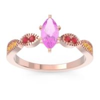 Pink Tourmaline Ring In 18K Rose Gold With Ruby And Citrine Relayana Marquise Modern Ring