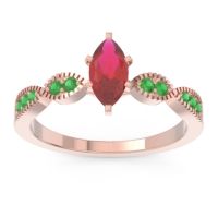 Ruby Ring In 18K Rose Gold With Emerald Relayana Marquise Modern Ring