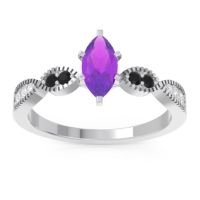 Amethyst Ring In Palladium With Black Onyx And Lab Diamond Relayana Marquise Modern Ring