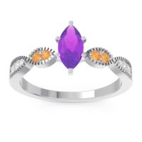 Amethyst Ring In Palladium With Citrine And Lab Diamond Relayana Marquise Modern Ring