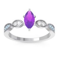Amethyst Ring In Palladium With Diamond And Aquamarine Relayana Marquise Modern Ring
