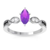Amethyst Ring In Palladium With Lab Diamond And Black Onyx Relayana Marquise Modern Ring
