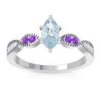 Aquamarine Engagement Ring In Palladium With Amethyst And Diamond - Relayana Marquise Modern Ring