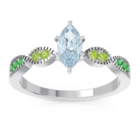 Aquamarine Ring In Palladium With Peridot And Emerald Relayana Marquise Modern Ring