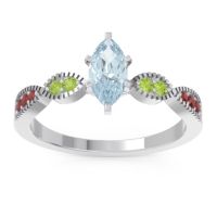 Aquamarine Ring In Palladium With Peridot And Garnet Relayana Marquise Modern Ring