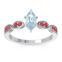 Aquamarine Ring In Palladium With Ruby Relayana Marquise Modern Ring