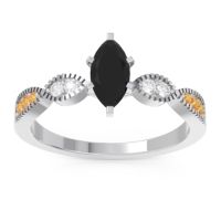 Black Onyx Ring In Palladium With Lab Diamond And Citrine Relayana Marquise Modern Ring
