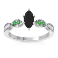 Black Onyx Engagement Ring In Palladium With Emerald And Diamond - Relayana Marquise Modern Ring
