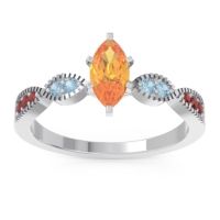 Citrine Ring In Palladium With Aquamarine And Garnet Relayana Marquise Modern Ring