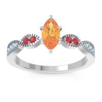 Citrine Ring In Palladium With Ruby And Aquamarine Relayana Marquise Modern Ring