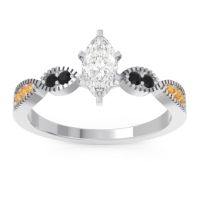 Lab Diamond Ring In Palladium With Black Onyx And Citrine Relayana Marquise Modern Ring