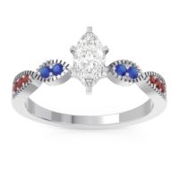 Lab Diamond Ring In 18k White Gold With Blue Sapphire And Garnet Relayana Marquise Modern Ring