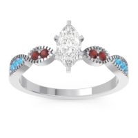 Lab Diamond Ring In Palladium With Garnet And Swiss Blue Topaz Relayana Marquise Modern Ring