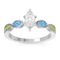 Lab Diamond Ring In Palladium With Swiss Blue Topaz And Peridot Relayana Marquise Modern Ring