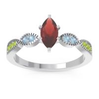 Garnet Ring In Palladium With Aquamarine And Peridot Relayana Marquise Modern Ring